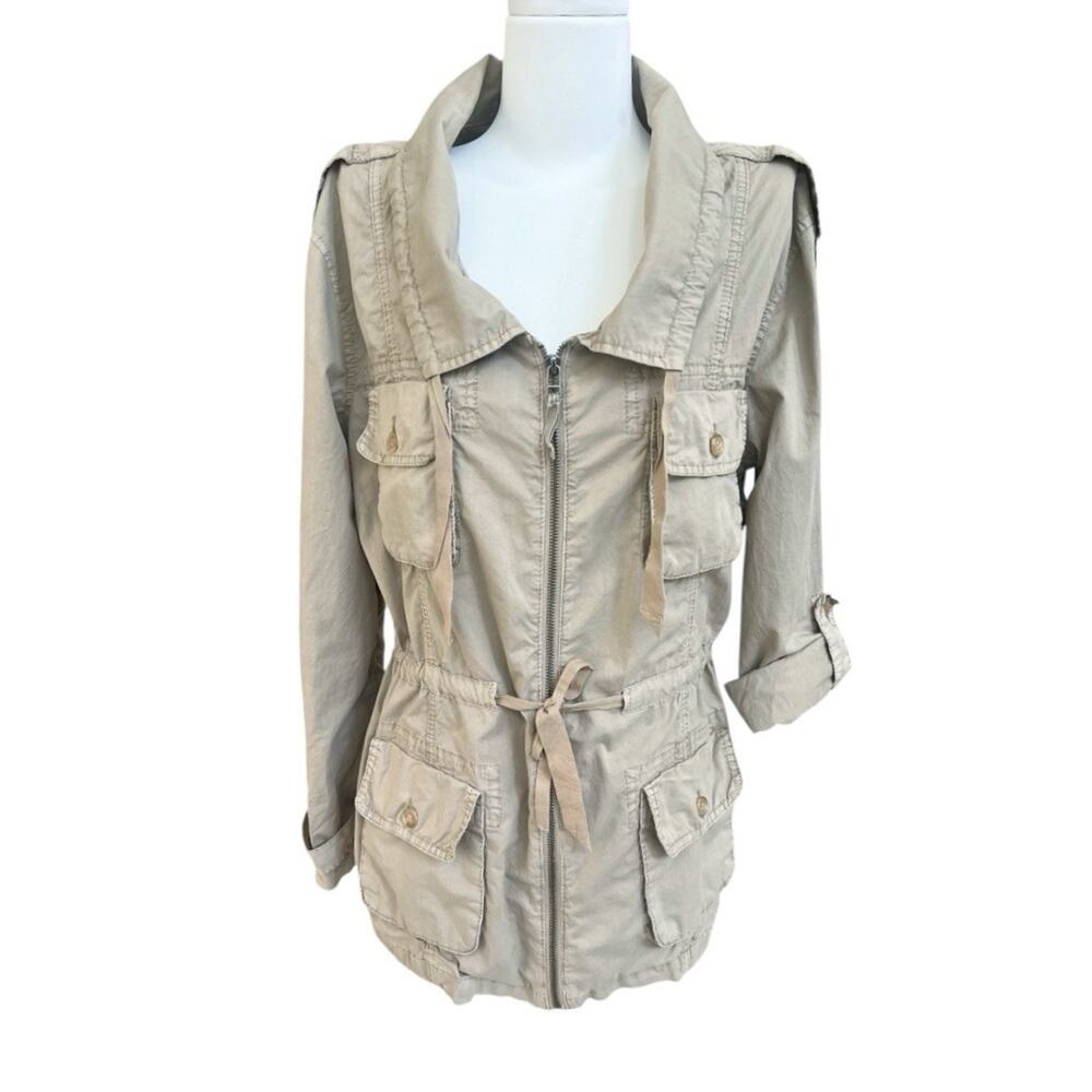 Joie Utility Cargo Jacket S Safari Full Zip Pockets Khaki Outdoor Roll Tab Slv